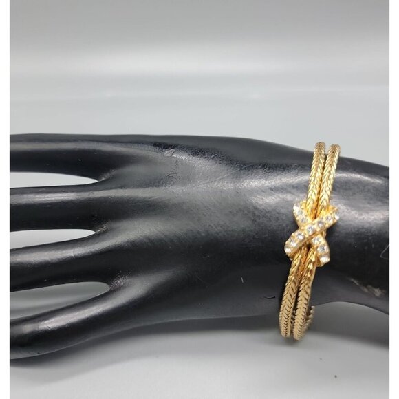 Crystal X Bracelet Double 6.5" Strand Cable Chain Gold Tone High End Fashion - Picture 2 of 11